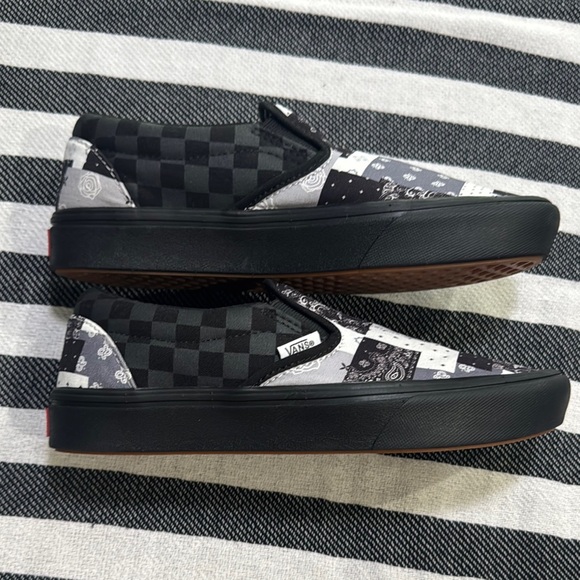 Vans Custom Black and Gray Patchwork Slip on Sneakers - Picture 3 of 7